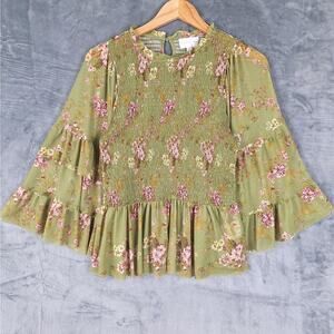 Womens Top XL Romantic Floral Boho Cottagecore Smocked Forest‎ Fairy Feminine